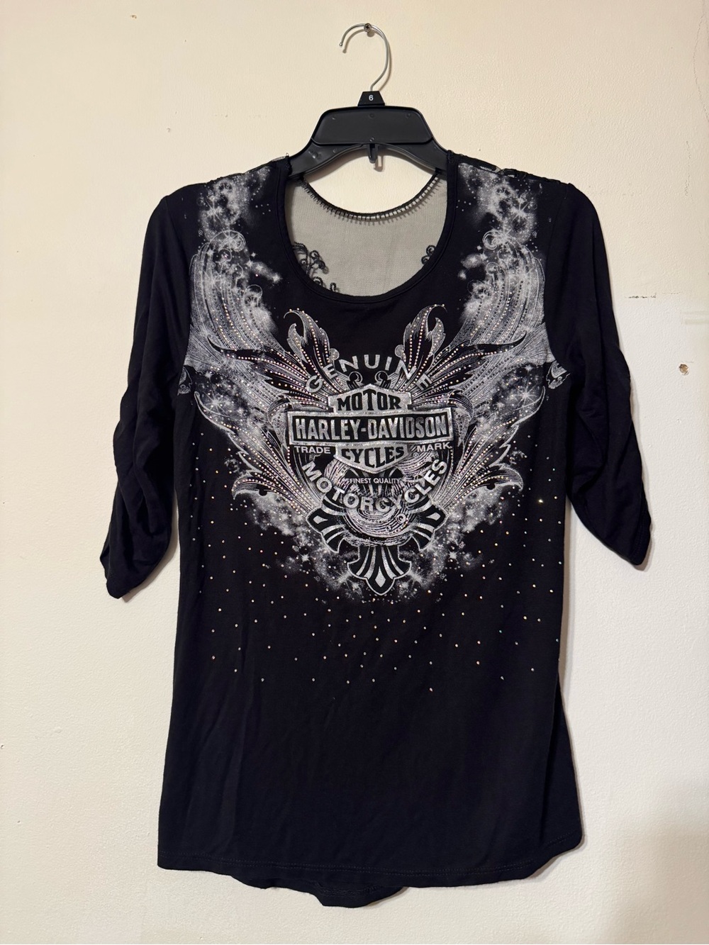 Harley-Davidson Black Long Sleeve Tee with Silver Wing Emblem